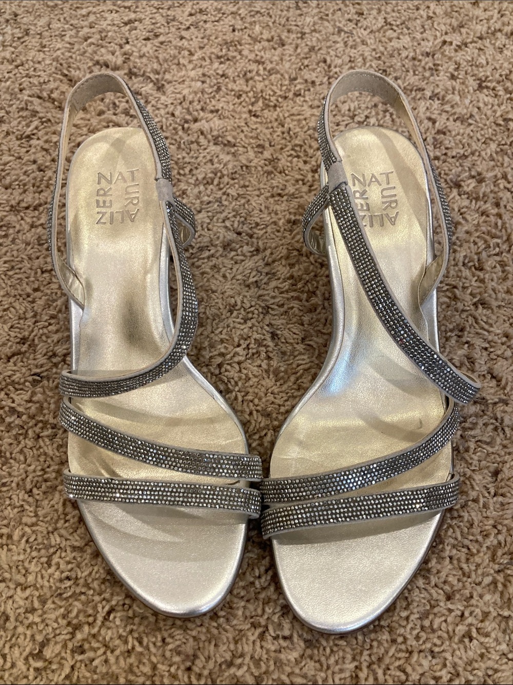 Naturalizer Silver Rhinestone Strappy Slingback Sandals